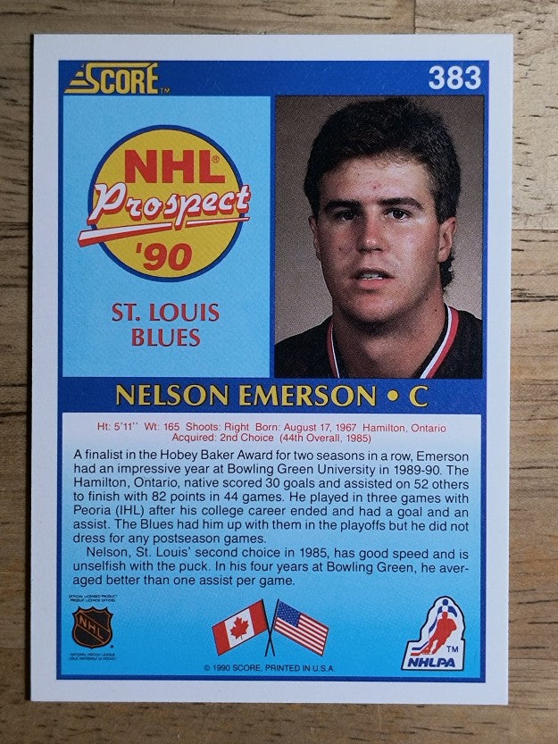 1990-91 Score #383 Nelson Emerson RC