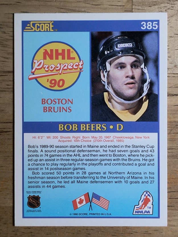 1990-91 Score #385 Bob Beers RC
