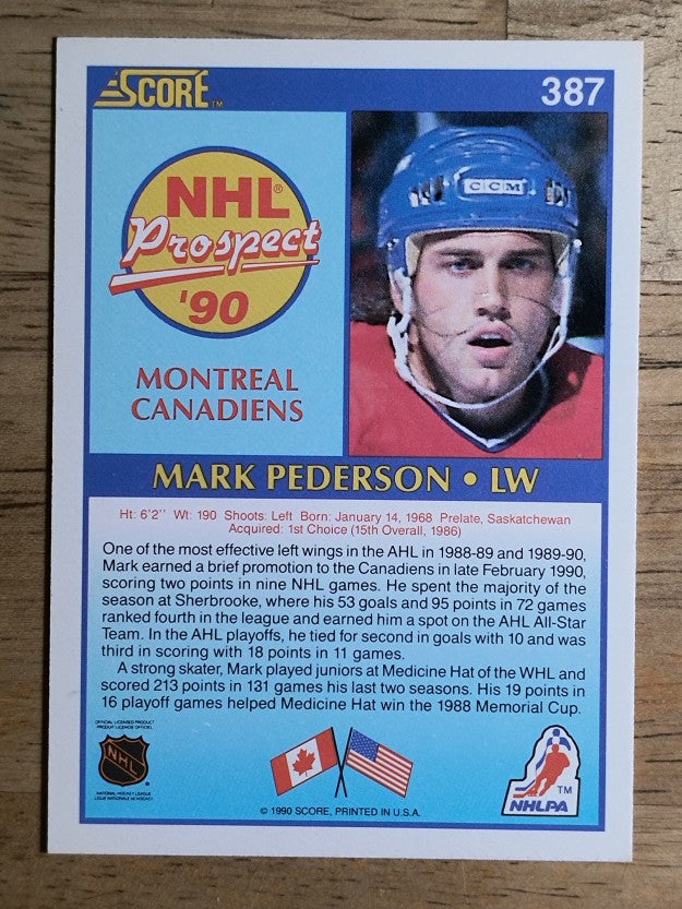 1990-91 Score #387 Mark Pederson RC