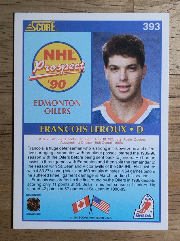 1990-91 Score #393 Francois Leroux RC
