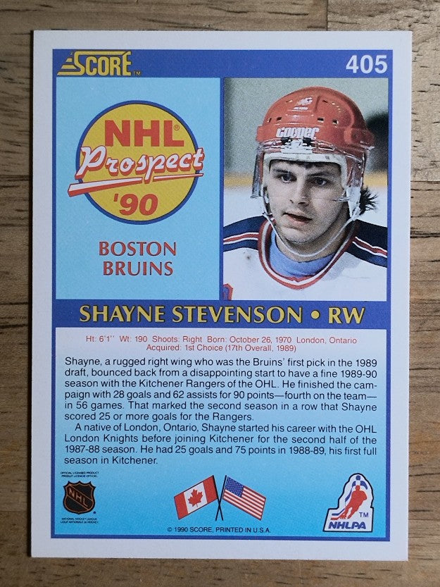1990-91 Score #405 Shayne Stevenson RC