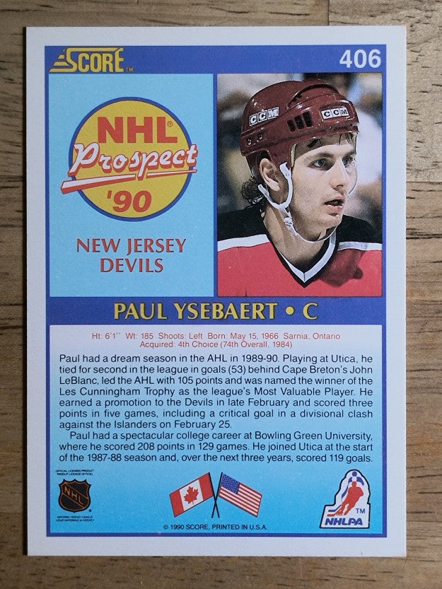 1990-91 Score #406 Paul Ysebaert RC