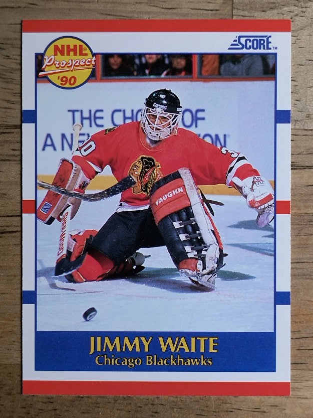 1990-91 Score #407A Jim Waite ERR RC/(reads catches: right on back)