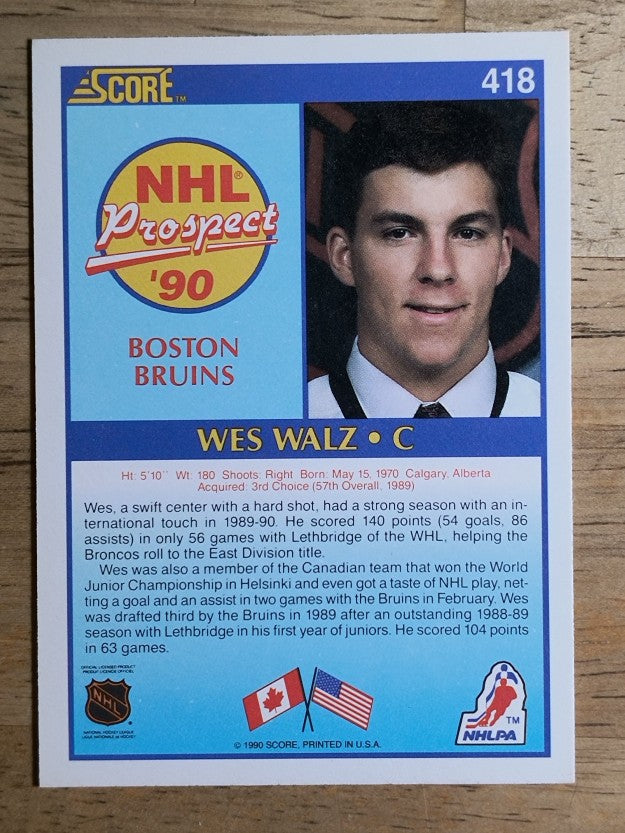 1990-91 Score #418 Wes Walz RC