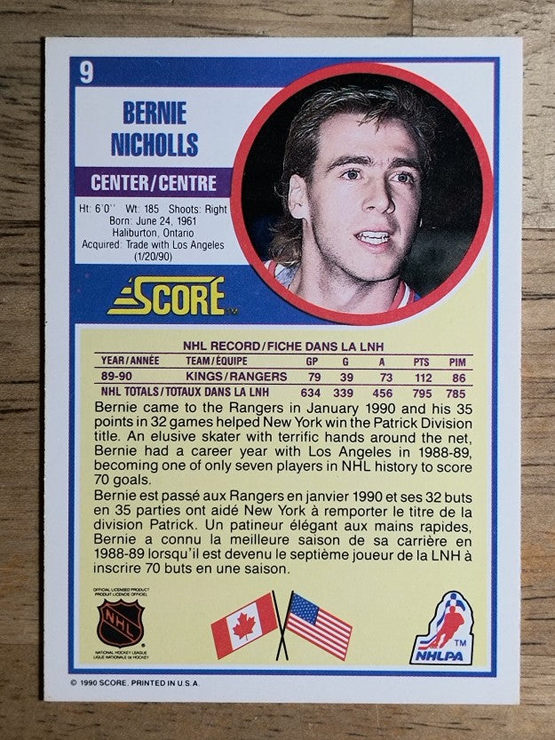 1990-91 Score Canadian #9 Bernie Nicholls