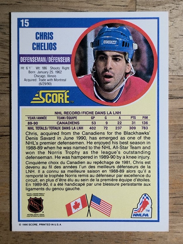 1990-91 Score Canadian #15 Chris Chelios