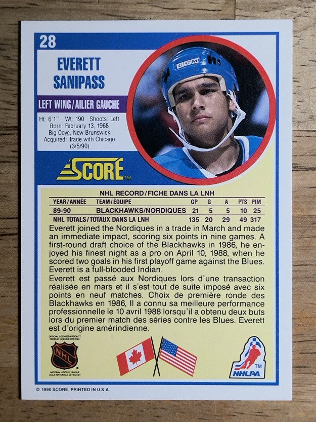 1990-91 Score Canadian #28 Everett Sanipass RC