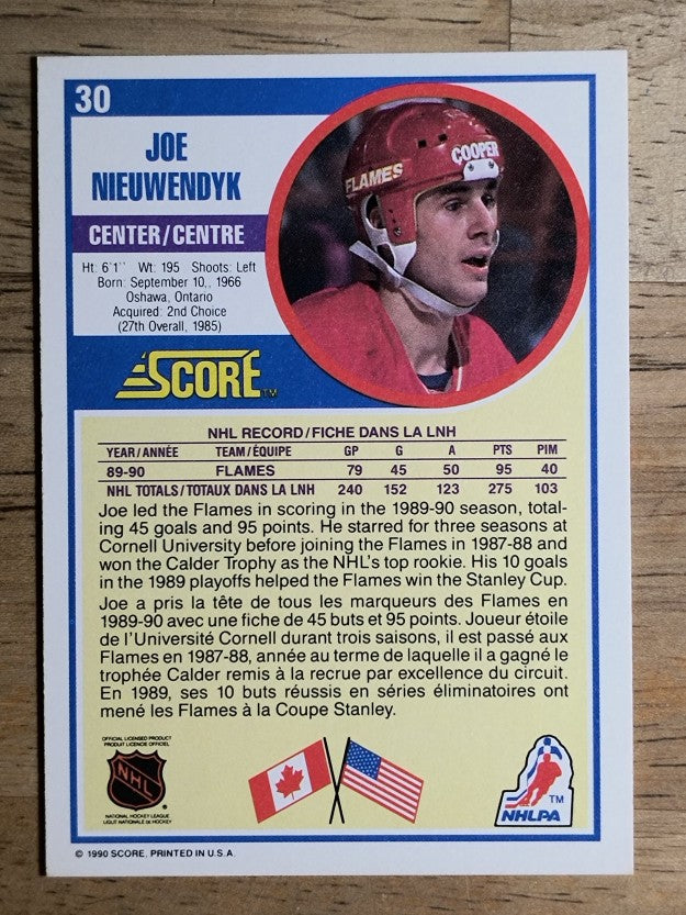 1990-91 Score Canadian #30B Joe Nieuwendyk COR/(Text reads now I feel)