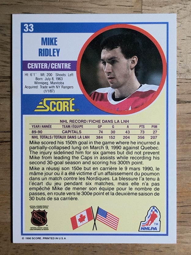 1990-91 Score Canadian #33 Mike Ridley