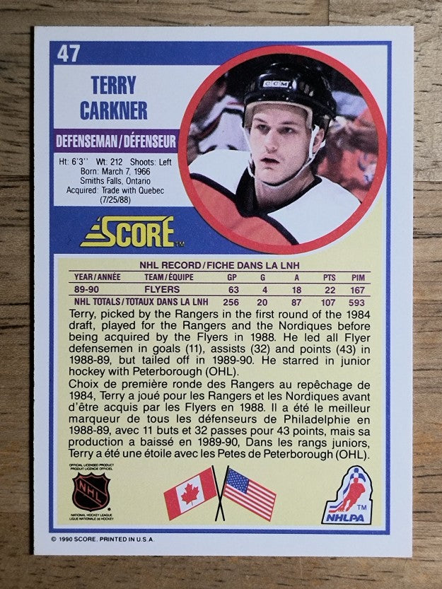 1990-91 Score Canadian #47 Terry Carkner