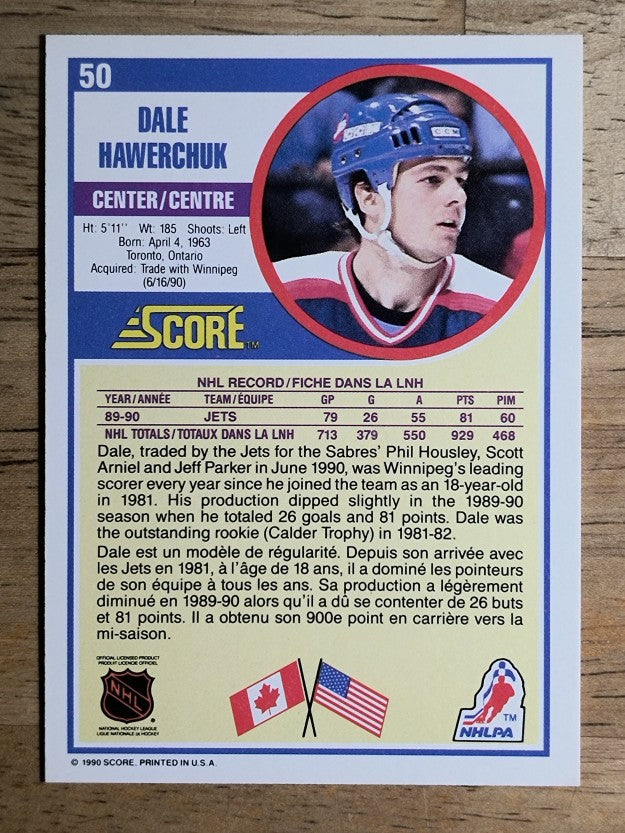 1990-91 Score Canadian #50 Dale Hawerchuk