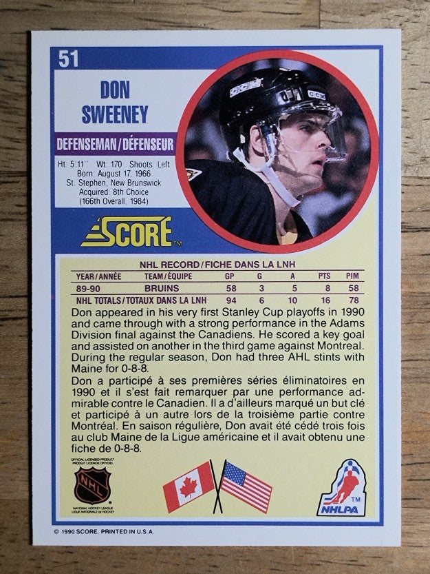 1990-91 Score Canadian #51A Don Sweeney RC