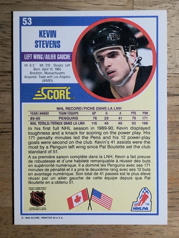 1990-91 Score Canadian #53 Kevin Stevens RC