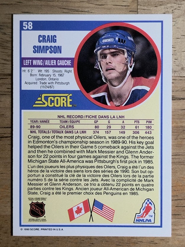 1990-91 Score Canadian #58 Craig Simpson