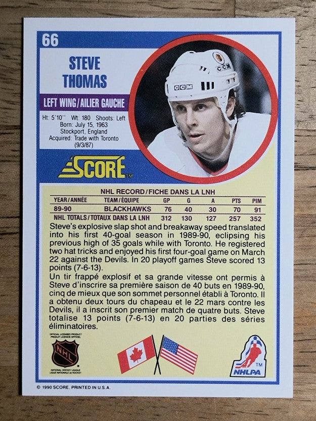 1990-91 Score Canadian #66 Steve Thomas