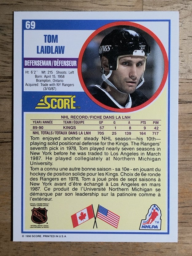1990-91 Score Canadian #69 Tom Laidlaw