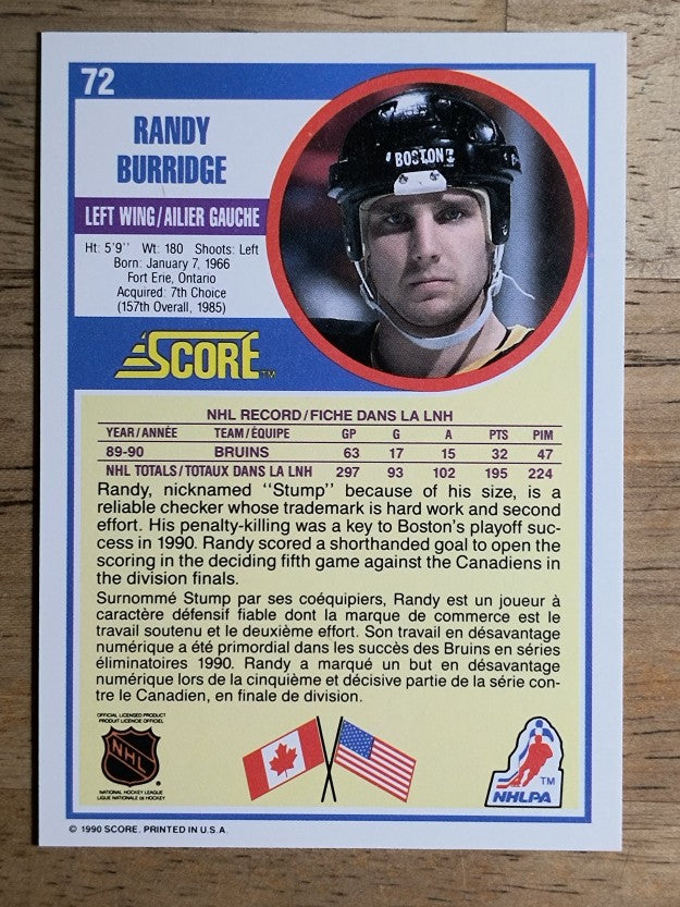 1990-91 Score Canadian #72 Randy Burridge