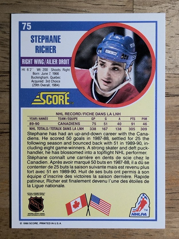 1990-91 Score Canadian #75 Stephane Richer