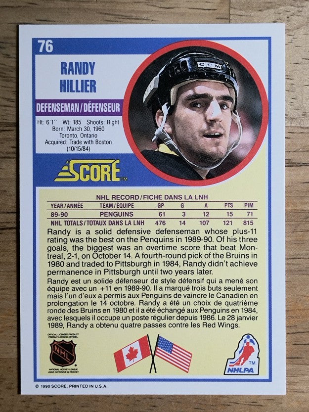 1990-91 Score Canadian #76 Randy Hillier
