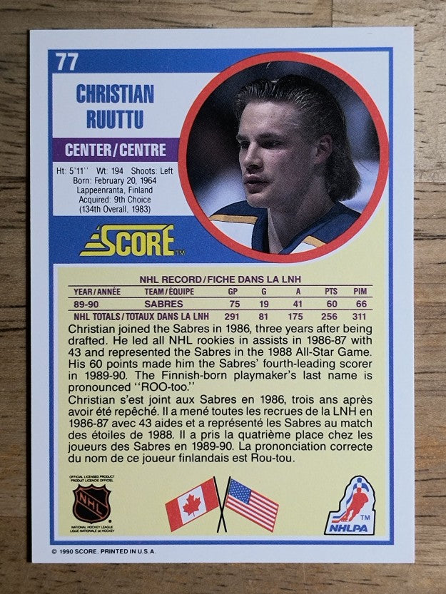 1990-91 Score Canadian #77 Christian Ruuttu
