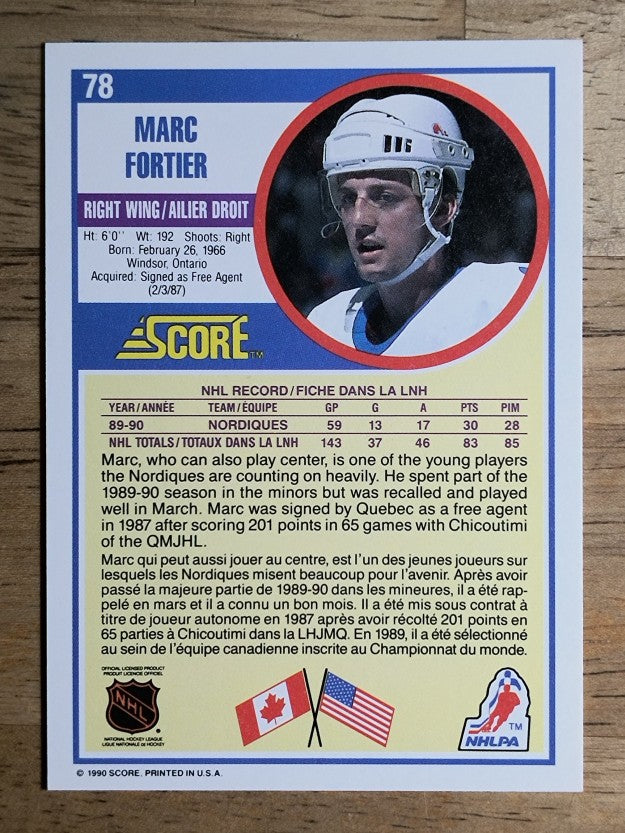 1990-91 Score Canadian #78 Marc Fortier