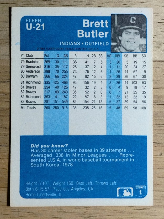 1984 Fleer Update #U21 Brett Butler