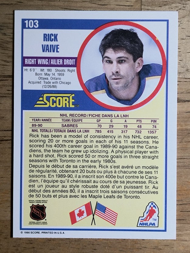 1990-91 Score Canadian #103 Rick Vaive