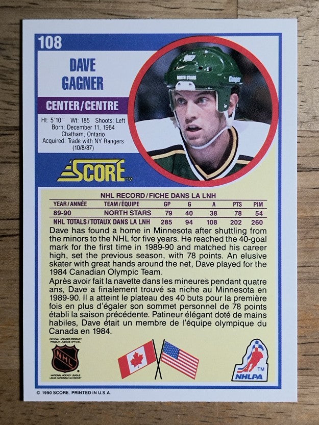 1990-91 Score Canadian #108 Dave Gagner