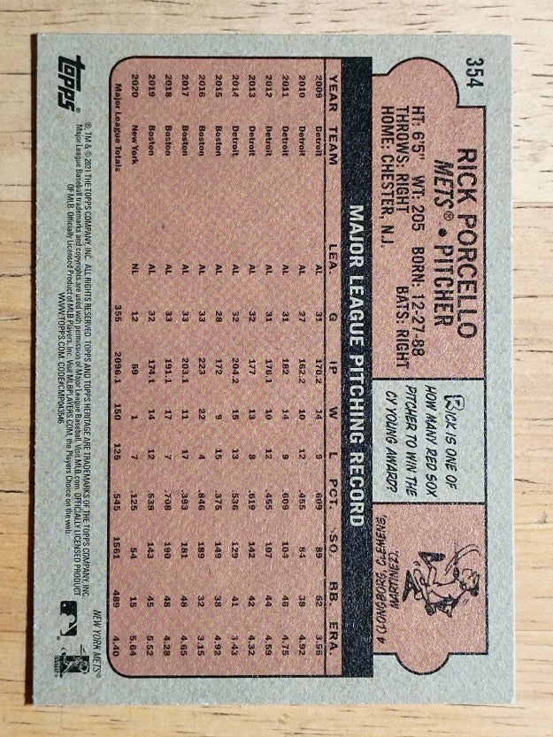2021 Topps Heritage #354 Rick Porcello