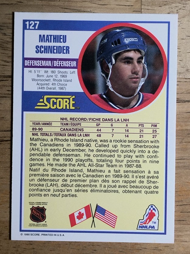 1990-91 Score Canadian #127 Mathieu Schneider RC