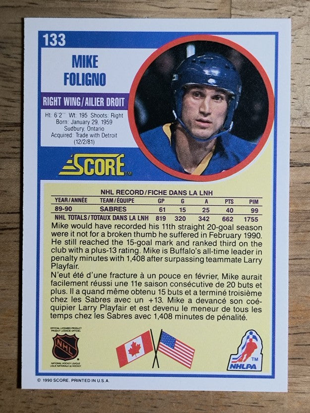 1990-91 Score Canadian #133 Mike Foligno