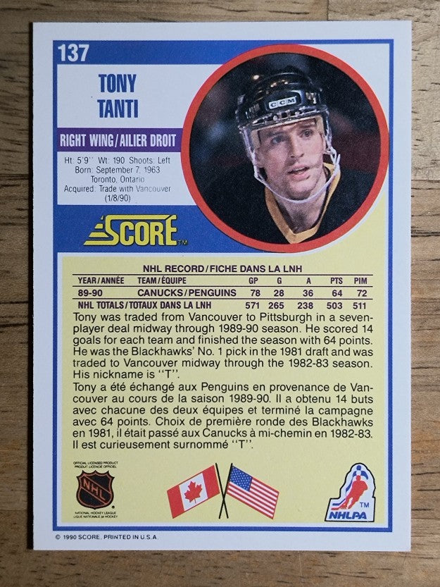 1990-91 Score Canadian #137 Tony Tanti