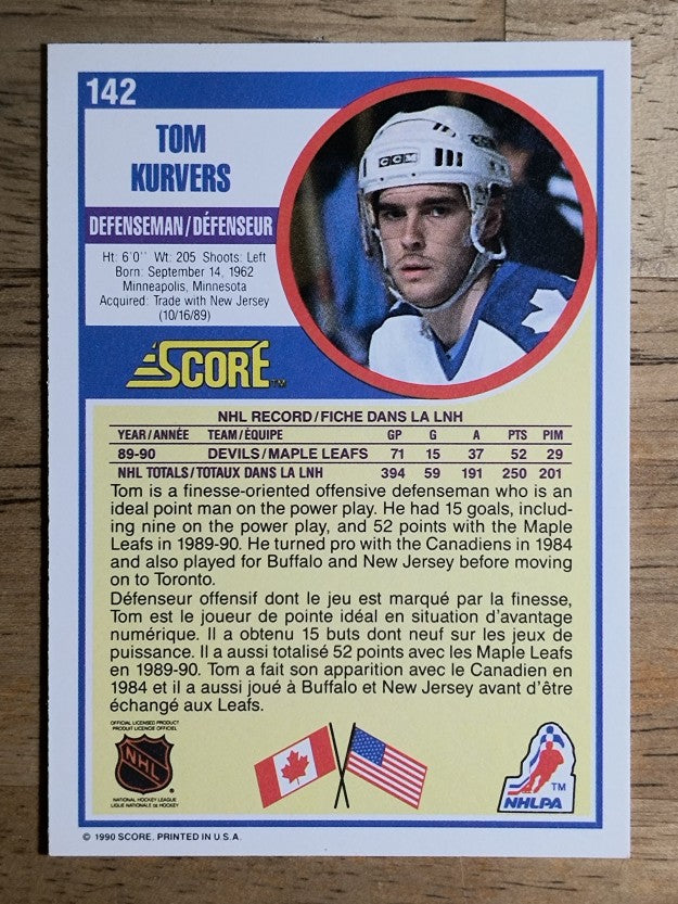 1990-91 Score Canadian #142 Tom Kurvers