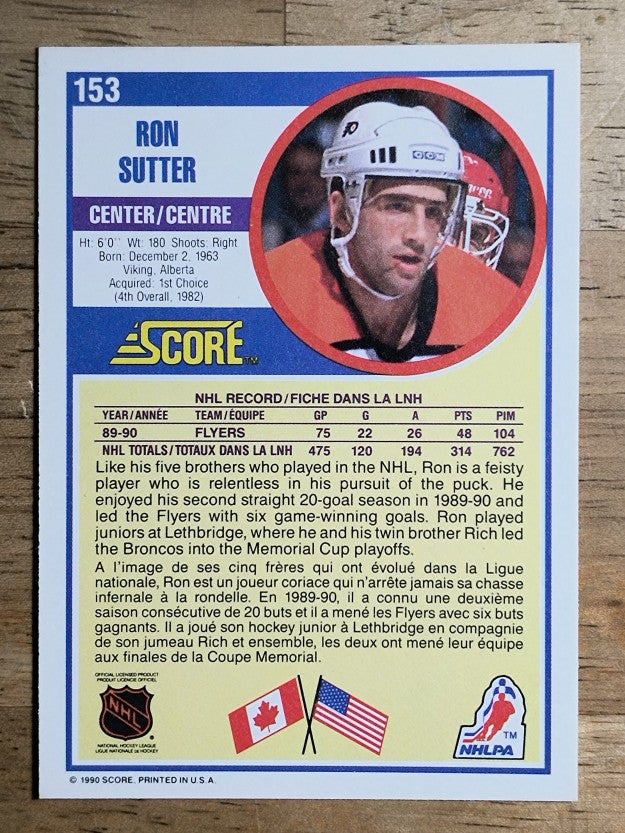 1990-91 Score Canadian #153 Ron Sutter
