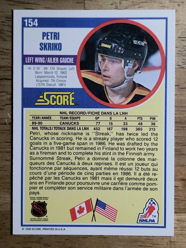 1990-91 Score Canadian #154 Petri Skriko