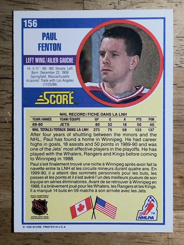 1990-91 Score Canadian #156 Paul Fenton