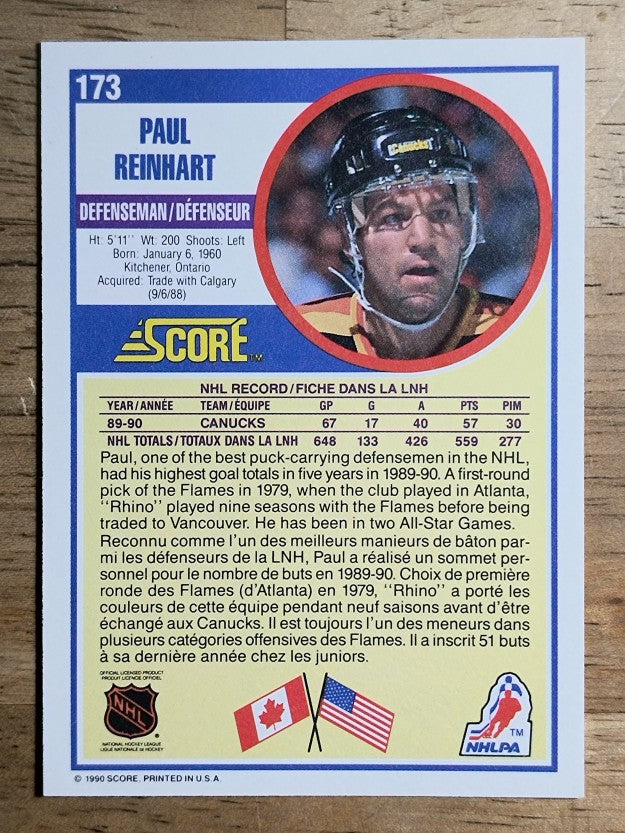 1990-91 Score Canadian #173 Paul Reinhart