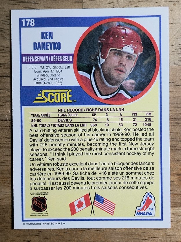 1990-91 Score Canadian #178 Ken Daneyko