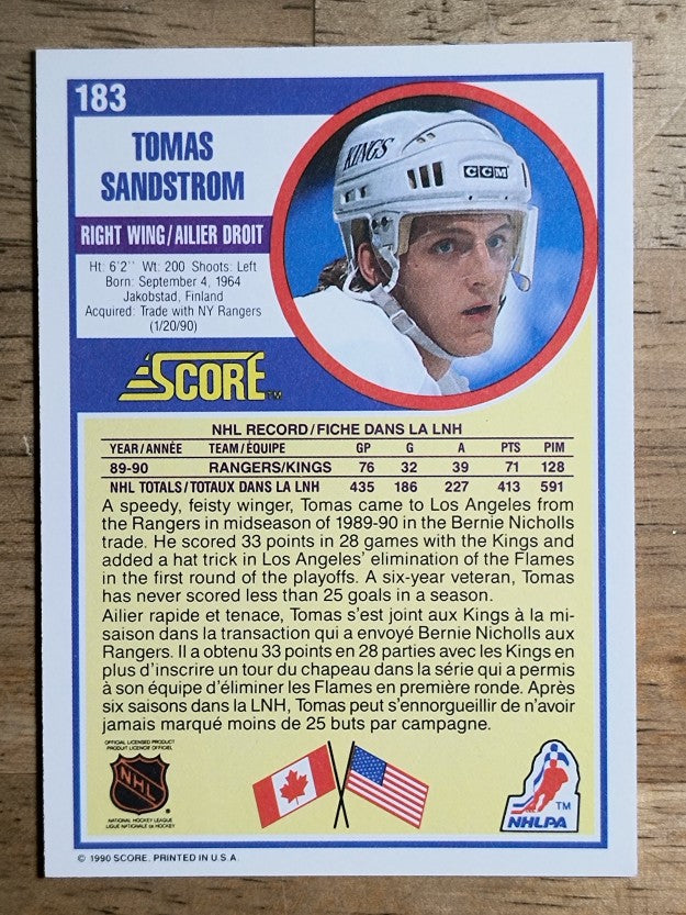 1990-91 Score Canadian #183 Tomas Sandstrom