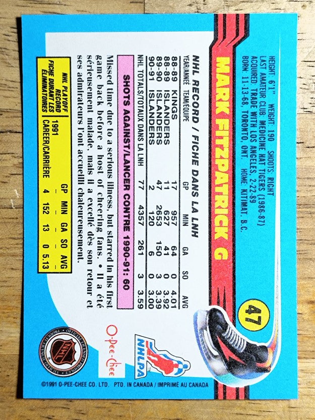 1991-92 O-Pee-Chee #47 Mark Fitzpatrick