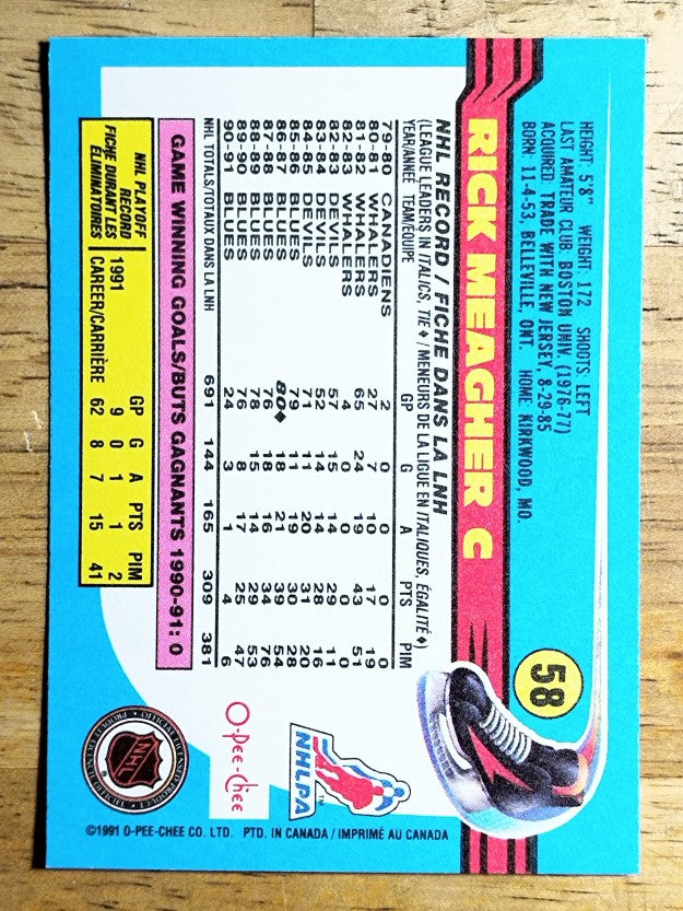 1991-92 O-Pee-Chee #58 Rick Meagher