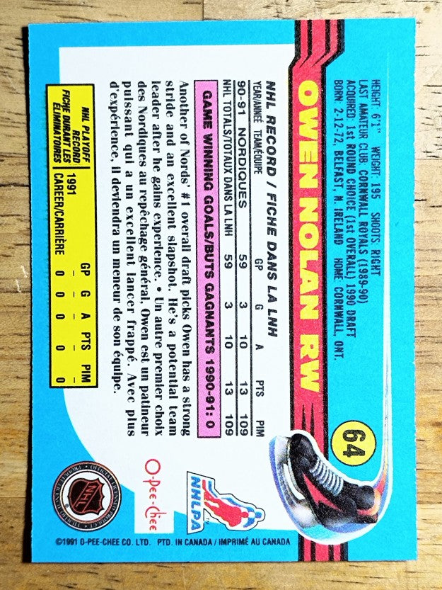 1991-92 O-Pee-Chee #64 Owen Nolan