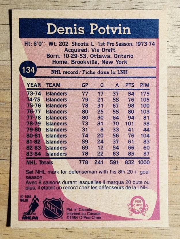 1984-85 O-Pee-Chee #134 Denis Potvin