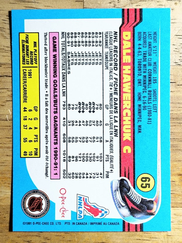 1991-92 O-Pee-Chee #65 Dale Hawerchuk