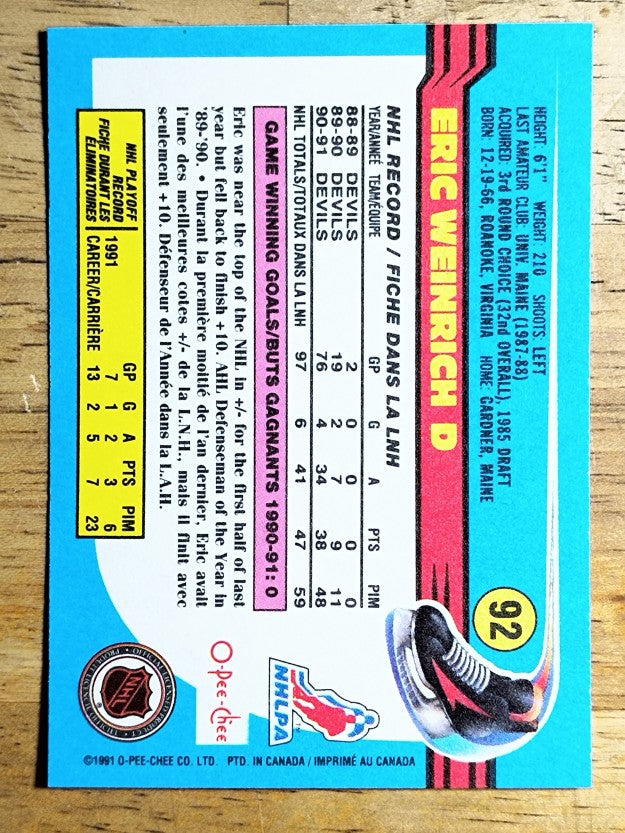 1991-92 O-Pee-Chee #92 Eric Weinrich