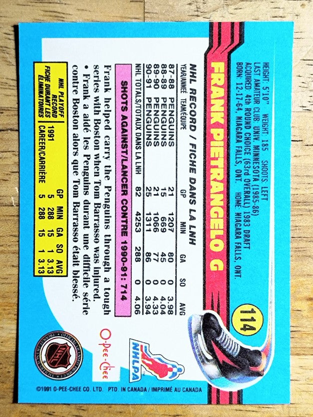 1991-92 O-Pee-Chee #114 Frank Pietrangelo