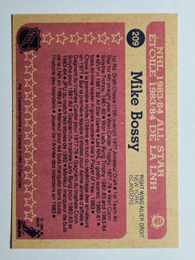 1984-85 O-Pee-Chee #209 Mike Bossy AS