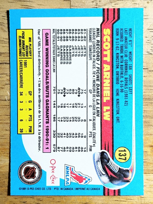 1991-92 O-Pee-Chee #137 Scott Arniel