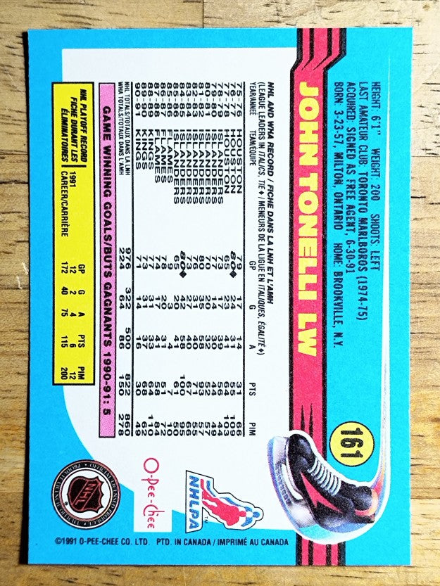 1991-92 O-Pee-Chee #161 John Tonelli