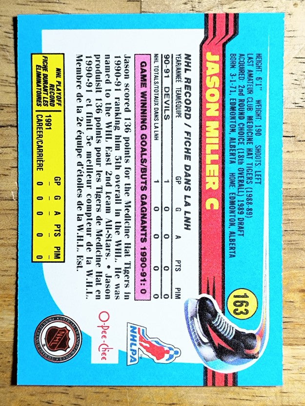 1991-92 O-Pee-Chee #163 Jason Miller